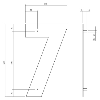 Intersteel Huisnummer 7 | Intersteel | 30 cm (XL, RVS, Mat Zwart) 0023.402117 K010808093 - 