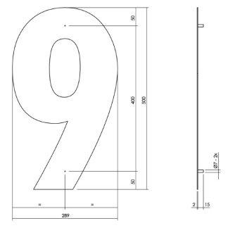 Intersteel Huisnummer 9 | Intersteel | 50 cm (XXL, Geborsteld RVS) 0035402129 K010808125 - 