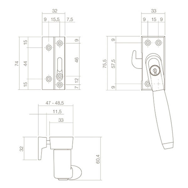 Intersteel Raamsluiting met slot | Intersteel | Ton (Links draaiend, Sluitkom, SKG*, Ebbenhout, Mat nikkel) 0019.661652B K010809931 - 2