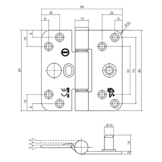 Intersteel Scharnier | Intersteel | 89 x 89 mm (Glijlager, DIN rechts, SKG***, Zwart RVS) 0023.462565A K010808126 - 