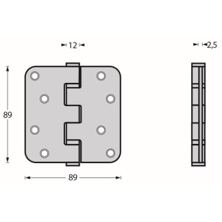 Intersteel Scharnier | Intersteel | 89 x 89 mm (Kogellager, DIN links/rechts, Tot 70 kg, Afgerond, Geborsteld RVS) 0035.462540CE K010808043 - 