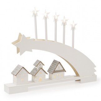 Konstsmide Houten kerstfiguur | Kerstster met huisjes | Konstsmide (8 leds, Batterijen, Timer, 5 x 45 x 37 cm) 3284-210 K150303730 - 1