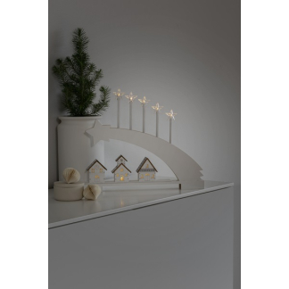 Konstsmide Houten kerstfiguur | Kerstster met huisjes | Konstsmide (8 leds, Batterijen, Timer, 5 x 45 x 37 cm) 3284-210 K150303730 - 3