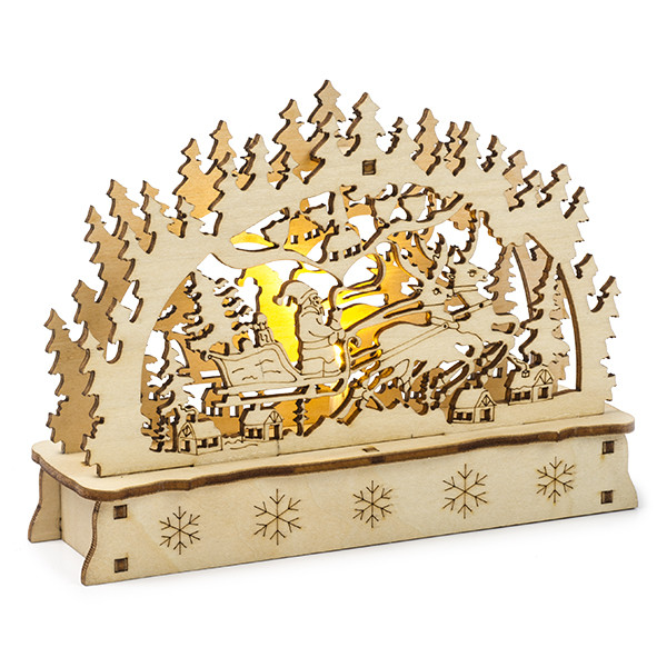 Konstsmide Houten kerstfiguur | Konstsmide | Kerstman met slee (Led, Batterijen, 15 x 4.8 x 11 cm) 3237-100 K150303725 - 1