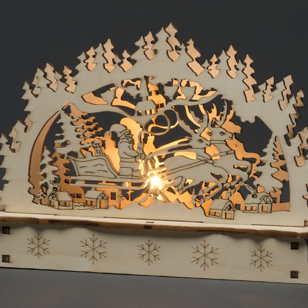 Konstsmide Houten kerstfiguur | Konstsmide | Kerstman met slee (Led, Batterijen, 15 x 4.8 x 11 cm) 3237-100 K150303725 - 3