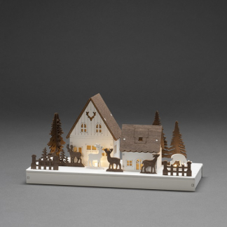 Konstsmide Houten kersthuisje | 11 x 28 x 14 cm | Konstsmide (6 LEDs, Batterijen, Timer) 3282-210 K150303729 - 