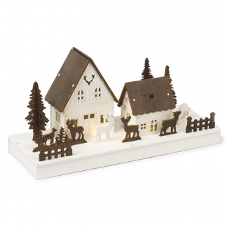 Konstsmide Houten kersthuisje | 11 x 28 x 14 cm | Konstsmide (6 leds, Batterijen, Timer) 3282-210 K150303729 - 1