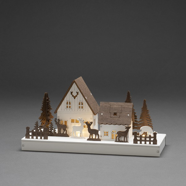 Konstsmide Houten kersthuisje | 11 x 28 x 14 cm | Konstsmide (6 leds, Batterijen, Timer) 3282-210 K150303729 - 2
