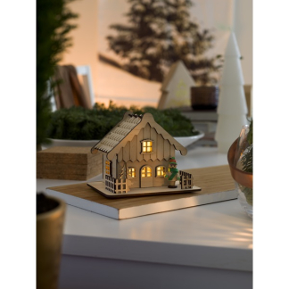 Konstsmide Houten kersthuisje | 12 x 11 x 12 cm | Konstsmide (2 leds, Batterijen) 3234-100 K150303723 - 3