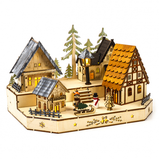 Konstsmide Houten kersthuisje | 20 x 30 x 20 cm | Konstsmide (9 leds, Batterijen) 3235-100 K150303728 - 1