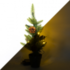 Kunstkerstboom met versiering | 45 centimeter (10 LEDs, Dennenappels, Timer, Binnen/Buiten)
