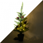 Kunstkerstboom met versiering | 60 centimeter (10 LEDs, Dennenappels, Timer, Binnen/Buiten)