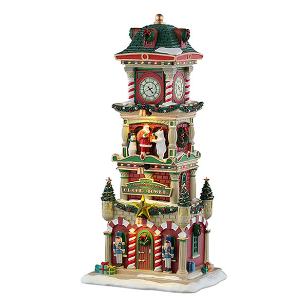 Lemax Kerstdorp | Lemax | The Village Square Clock Tower | Santa’s Wonderland (Batterijgevoed, Led, Handgeschilderd) 55320 K151001110 - 1