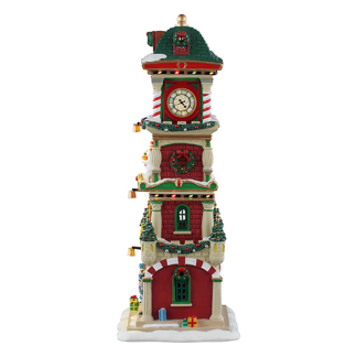 Lemax Kerstdorp | Lemax | The Village Square Clock Tower | Santa’s Wonderland (Batterijgevoed, Led, Handgeschilderd) 55320 K151001110 - 2