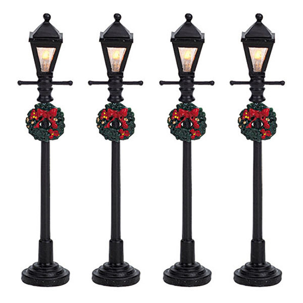 Lemax Kerstdorp accessoire | Lemax | Gas Lantern Street Lamp | General Products (Set van 4, Led, Handgeschilderd) 64498 K151001151 - 1