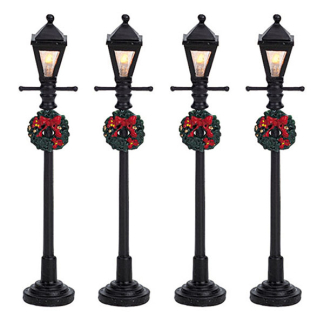 Lemax Kerstdorp accessoire | Lemax | Gas Lantern Street Lamp | General Products (Set van 4, Led, Handgeschilderd) 64498 K151001151
