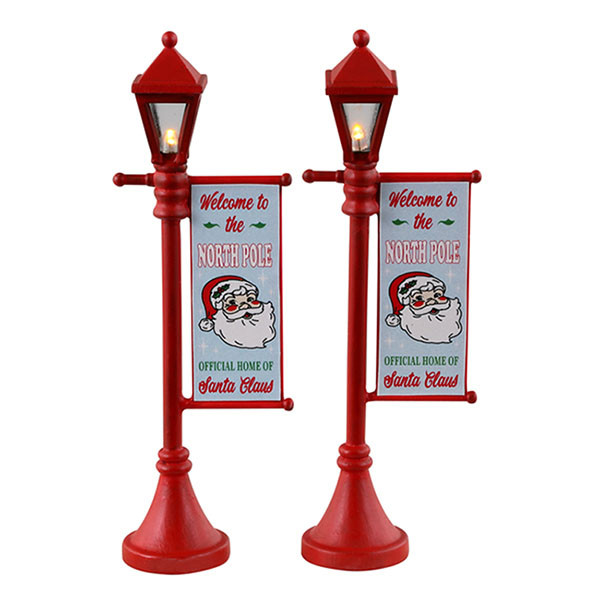 Lemax Kerstdorp accessoire | Lemax | North Pole Lamppost | Santa’s Wonderland (Set van 2, Batterijgevoed, Led, Handgeschilderd) 34091 K151001148 - 1