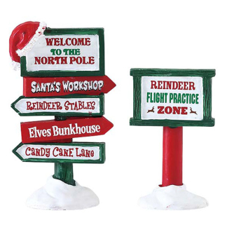Lemax Kerstdorp accessoire | Lemax | North Pole Signs | Santa's Wonderland (Set van 2, Handgeschilderd)  74325 K151001168