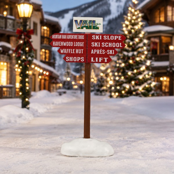 Lemax Kerstdorp accessoire | Lemax | Ski Slope Sign | Vail Village (Handgeschilderd) 64645 K151001570 - 2