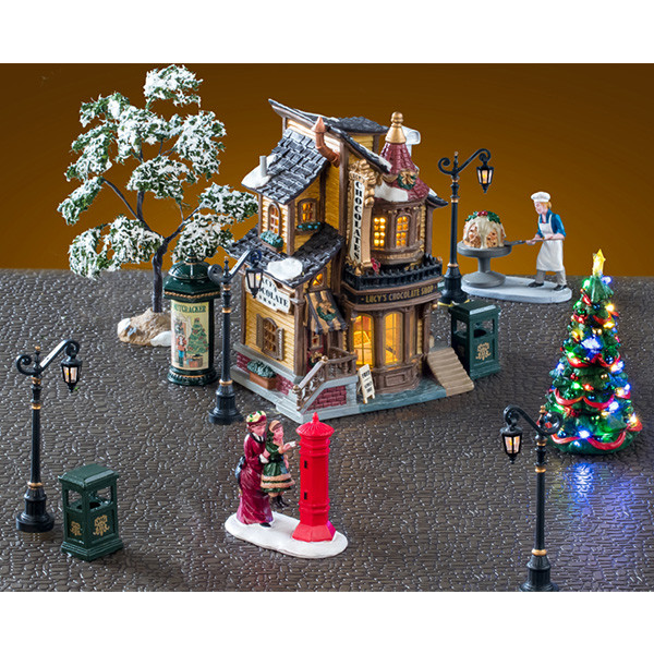 Lemax Kerstdorp set | Lemax | Lucy’s Chocolate Shop Set | Caddington Village (Set van 15, Led, Porselein, Handgeschilderd) 56677-EU K151001218 - 1