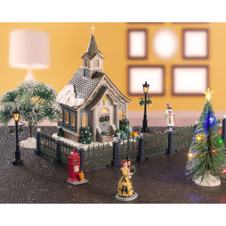 Lemax Kerstdorp set | Lemax | Small Town Church Set | Caddington Village | Set van 18 (Led, Porselein, Handgeschilderd)  56670-EU K151001211
