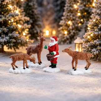 Lemax Kerstminiatuur | Lemax | Santa Feeds Reindeer | General Products | Set van 4 (Handgeschilderd) 52146 K151001585 - 2