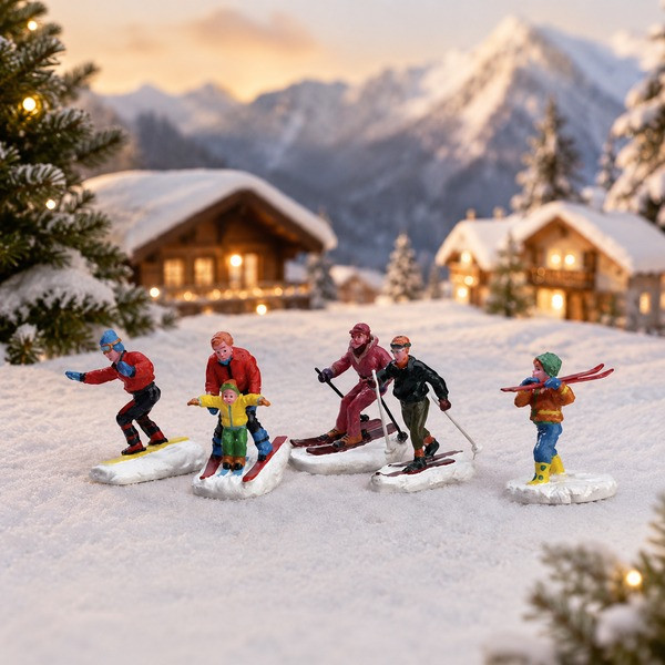 Lemax Kerstminiatuur | Lemax | Winter Fun Figurines | Vail Village | Set van 5 (Handgeschilderd) 92357 K151001569 - 2