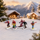 Lemax Kerstminiatuur | Lemax | Winter Fun Figurines | Vail Village | Set van 5 (Handgeschilderd) 92357 K151001569 - 2