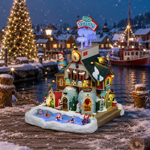Lemax Kersttafereel | Lemax | Santa's Hot Springs Oasis | Santa's Wonderland (Watergevuld, Bewegend, Muziek, Led, Handgeschilderd) 65522-EU K151001520 - 2
