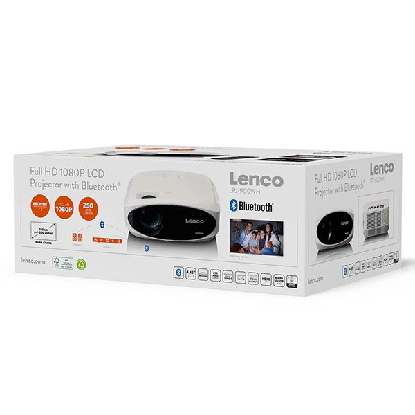 Lenco Beamer | Lenco | LPJ-900WH | Full HD (Bluetooth, 250 ANSI lumen, USB A, HDMI, tot 200", Afstandsbediening) LPJ-900WH K170511337 - 9