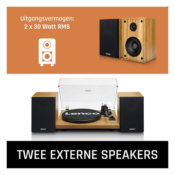 Lenco Platenspeler | Lenco | LS-500 | 40W (Bluetooth, 2 externe speakers, 33/45 rpm, Riemaandrijving, Hout) LS-500OK K105005293 - 4