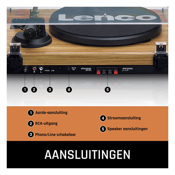 Lenco Platenspeler | Lenco | LS-500 | 40W (Bluetooth, 2 externe speakers, 33/45 rpm, Riemaandrijving, Hout) LS-500OK K105005293 - 3