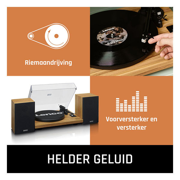 Lenco Platenspeler | Lenco | LS-500 | 40W (Bluetooth, 2 externe speakers, 33/45 rpm, Riemaandrijving, Hout) LS-500OK K105005293 - 5
