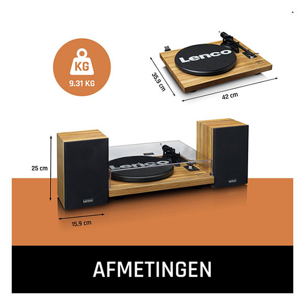 Lenco Platenspeler | Lenco | LS-500 | 40W (Bluetooth, 2 externe speakers, 33/45 rpm, Riemaandrijving, Hout) LS-500OK K105005293 - 8