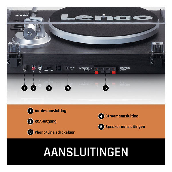 Lenco Platenspeler | Lenco | LS-500 | 40W (Bluetooth, 2 externe speakers, 33/45 rpm, Riemaandrijving, Zwart) LS-500BK K105005292 - 4