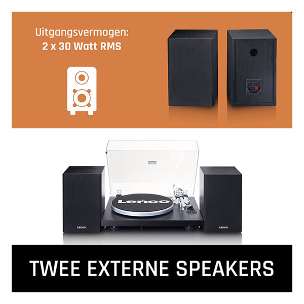 Lenco Platenspeler | Lenco | LS-500 | 40W (Bluetooth, 2 externe speakers, 33/45 rpm, Riemaandrijving, Zwart) LS-500BK K105005292 - 5