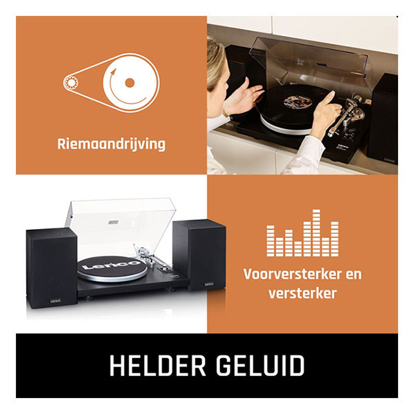 Lenco Platenspeler | Lenco | LS-500 | 40W (Bluetooth, 2 externe speakers, 33/45 rpm, Riemaandrijving, Zwart) LS-500BK K105005292 - 6