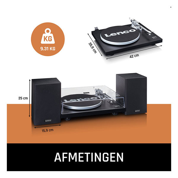 Lenco Platenspeler | Lenco | LS-500 | 40W (Bluetooth, 2 externe speakers, 33/45 rpm, Riemaandrijving, Zwart) LS-500BK K105005292 - 2