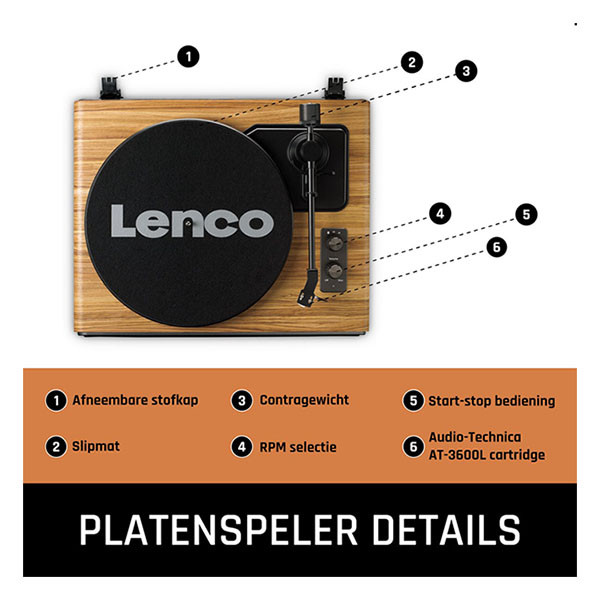 Lenco Platenspeler | Lenco | LS-570OK | 80W (Bluetooth, Ingebouwde speakers, 33/45 rpm, Riemaandrijving, Poten, Hout) LS-570OK K105005294 - 3