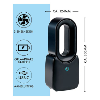 Lifetime Air Bladloze ventilator | Lifetime Air | 12.4 x 9 x 30 cm (Oplaadbaar, 3 snelheden, LED mood light, 55 dB, 5W, ABS, zwart) 871125233464 K170104178 - 2