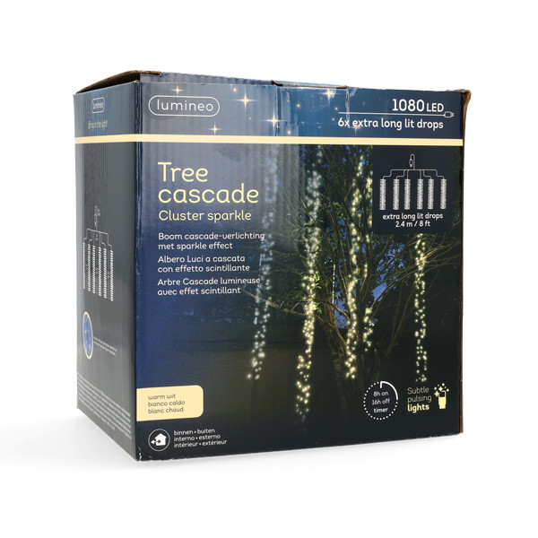 Lumineo Cascadeverlichting cluster | 6 Takken | Lumineo (1080 leds, Twinkelen, Binnen/Buiten, Warm wit) 490573 K151200157 - 6