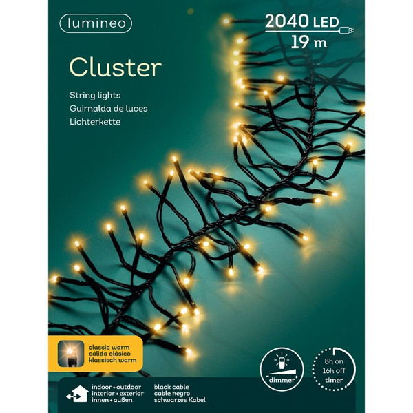 Lumineo Clusterverlichting | 22 meter | Lumineo (2040 LEDs, Binnen/Buiten, Extra warm wit, Timer, Dimmer) 494784 K151000522 - 