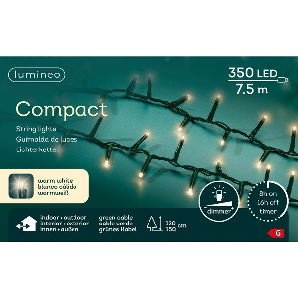 Lumineo Compact kerstverlichting | 12.5 meter | Lumineo (350 leds, Timer, Dimmer, Binnen/Buiten, Warm wit) 495334 K151000512 - 5