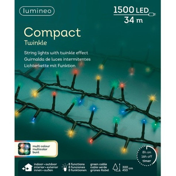 Lumineo Compact kerstverlichting | 39 meter | Lumineo (1500 leds, 8 lichtfuncties, Timer, Binnen/Buiten, Gekleurd) 495368 K151200075 - 5