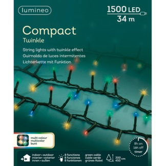 Lumineo Compact kerstverlichting | 39 meter | Lumineo (1500 leds, Binnen/Buiten, Gekleurd, Timer, Twinkelen) 495368 K151200075 - 5