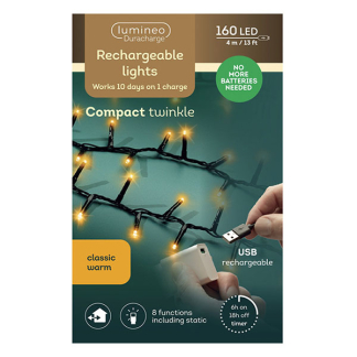 Lumineo Compact kerstverlichting | Lumineo | Duracharge | 4 meter (160 leds, 8 lichtfuncties, Timer, Oplaadbaar, Binnen/Buiten, Extra warm wit) 496356 K151001836 - 5