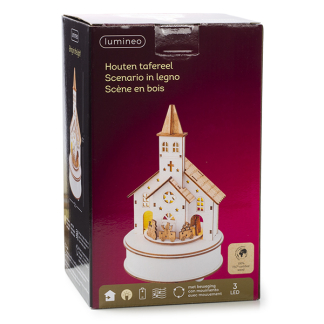 Lumineo Houten kerstfiguur | Kerk met treintje | Lumineo (3 leds, Beweging, Muziek, Batterijen, Ø15 x 24.5 cm) 487725 K150303387 - 2