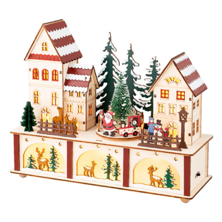 Lumineo Houten kerstfiguur | Kerstdorp | Lumineo (6 leds, Beweging, Muziek, Batterijen, 10 x 27 x 22 cm) 487728 K150303389 - 1