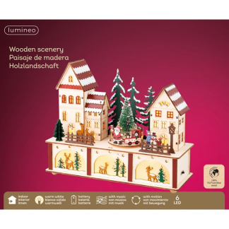 Lumineo Houten kerstfiguur | Kerstdorp | Lumineo (6 leds, Beweging, Muziek, Batterijen, 10 x 27 x 22 cm) 487728 K150303389 - 3