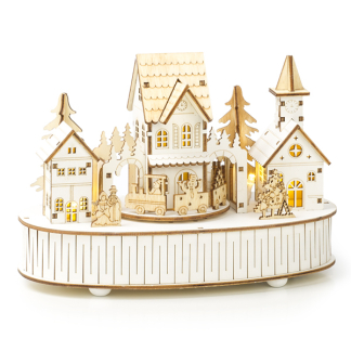 Lumineo Houten kerstfiguur | Kerstdorp met treintje | Lumineo (5 leds, Beweging, Muziek, Batterijen, 12 x 22 x 15.5 cm) 487718 K150303386 - 1